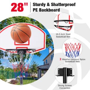 Goplus Portable Basketball Hoop, 7.1FT-8.1FT Height Adjustable Basketball Goal System with 28" Shatterproof Backboard, 2 Nets,16.5" Rim, Wheels, Indoor Outdoor Basketball Stand for Kids Teens Adults