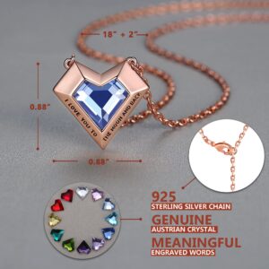 Leafael Ivy Heart Necklaces for Women, 925 Sterling Silver Chain, Aquamarine Blue March Birthstone Crystal Geometric Pendant, Rose Gold Plated, Jewelry Gifts for Her, I Love You to The Moon and Back