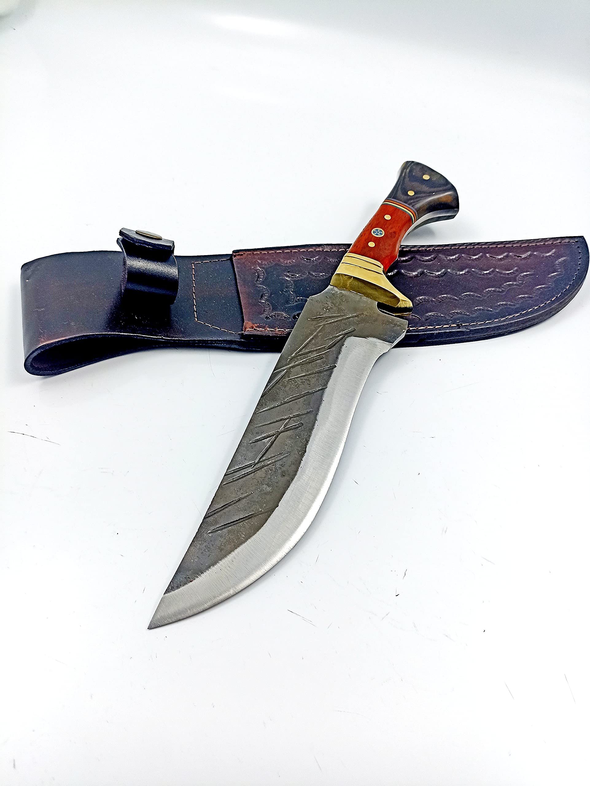 14.56" Forged Steel Bowie Knife with Leather Case , Handmade Hunting Knife For Men , Camping Knife , Utility Knife , Full Tang Blade Knife , Tactical Fixed Blade