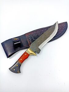 14.56" forged steel bowie knife with leather case , handmade hunting knife for men , camping knife , utility knife , full tang blade knife , tactical fixed blade