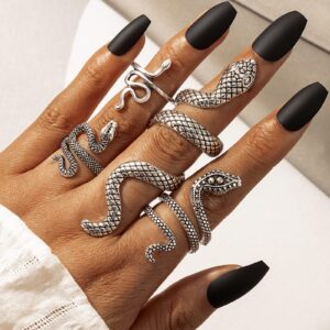 Harry and Henry Snake Ring Set Adjustable Vintage Reptile Serpent Snake Stackable Rings for Women Punk Knuckle Rings Snake Jewelry Halloween Medusa Costume Cosplay Accessories