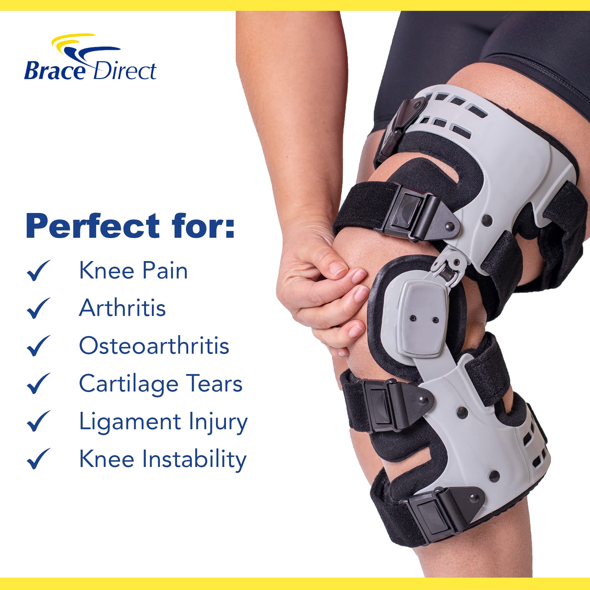 Brace Direct OA Unloader Brace + Heated Knee Massager- Complete Knee Pain Relief Bundle- For Osteoarthritis, Arthritis, Knee Injury, Stiffness