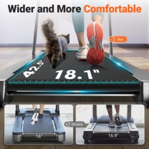 THERUN Under Desk Treadmill, Folding 2 in 1 Treadmill 265 lb Capacity 3.0 HP 18.13 Inch Widen Running Belt Walking Pad with APP Control, Remote Control for Home, Office (Silver-Gray)