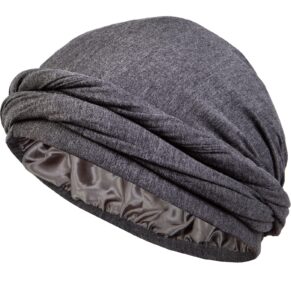 caplord silk satin lined halo turban head wrap pre-tied skull wave cap for men and women sleeping bonnet hair cover chemo hair loss hat head cover durag dark gray