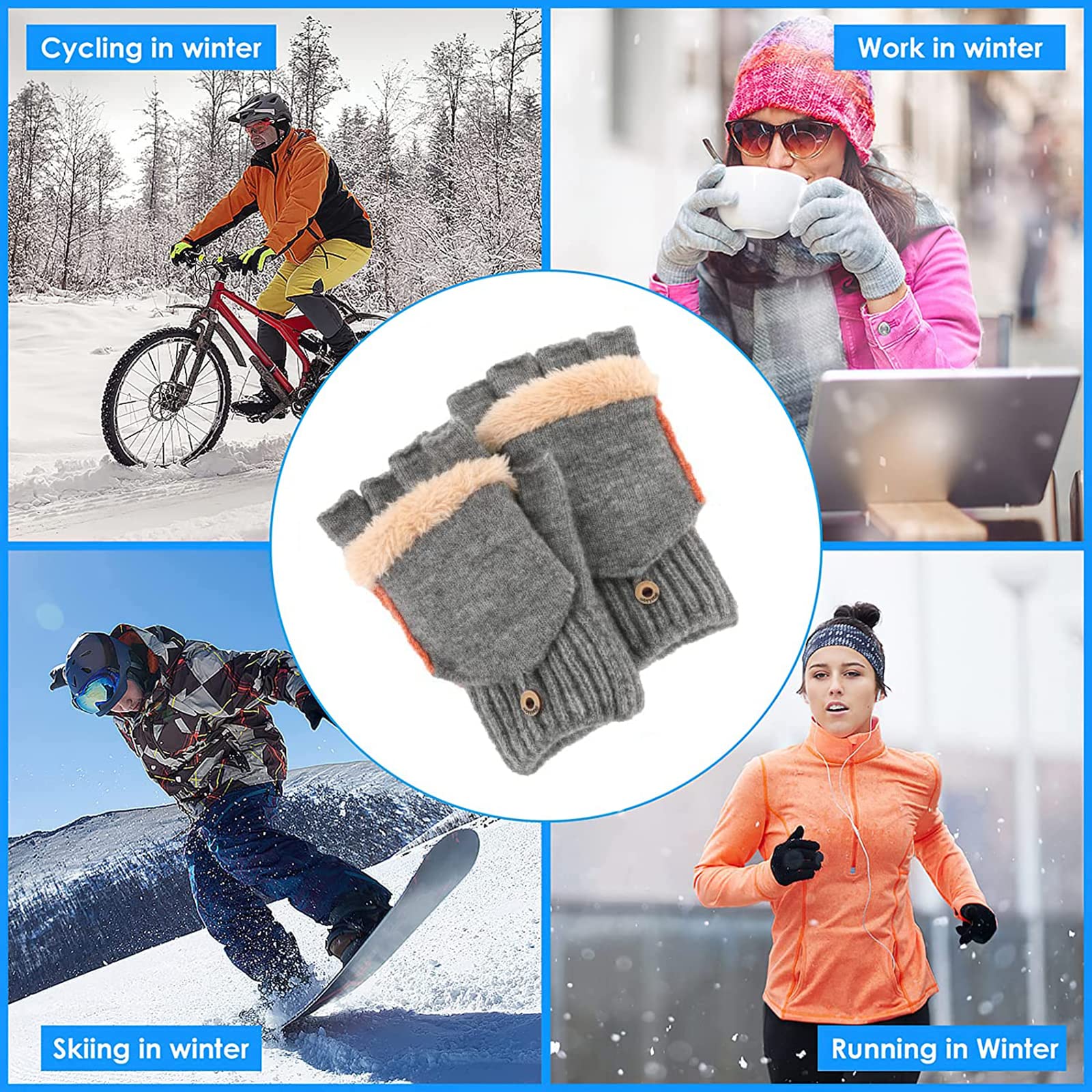 Heated Gloves for Women,Rechargeable Full & Half Hands Electric Gloves Heated Fingerless Touchscreen Gloves Heated Winter Hand Warmer（Grey）