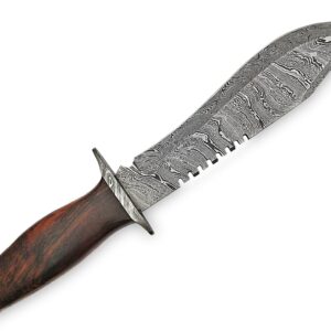 SFG - 13" Fixed Blade Hunting Bowie Knife, Damascus Steel Blade, Non-Slip Walnut Wood Handle, Lanyard Hole, Hunting, Camping, Backpacking, Fishing, Unique Gift Item For Him