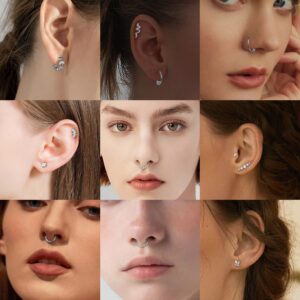 THUNARAZ 20Pcs 16G Cartilage Earring Stainless Steel Earrings for Women Snake Butterfly Screw Back Earrings Helix Conch Piercing Jewelry Silver Tone