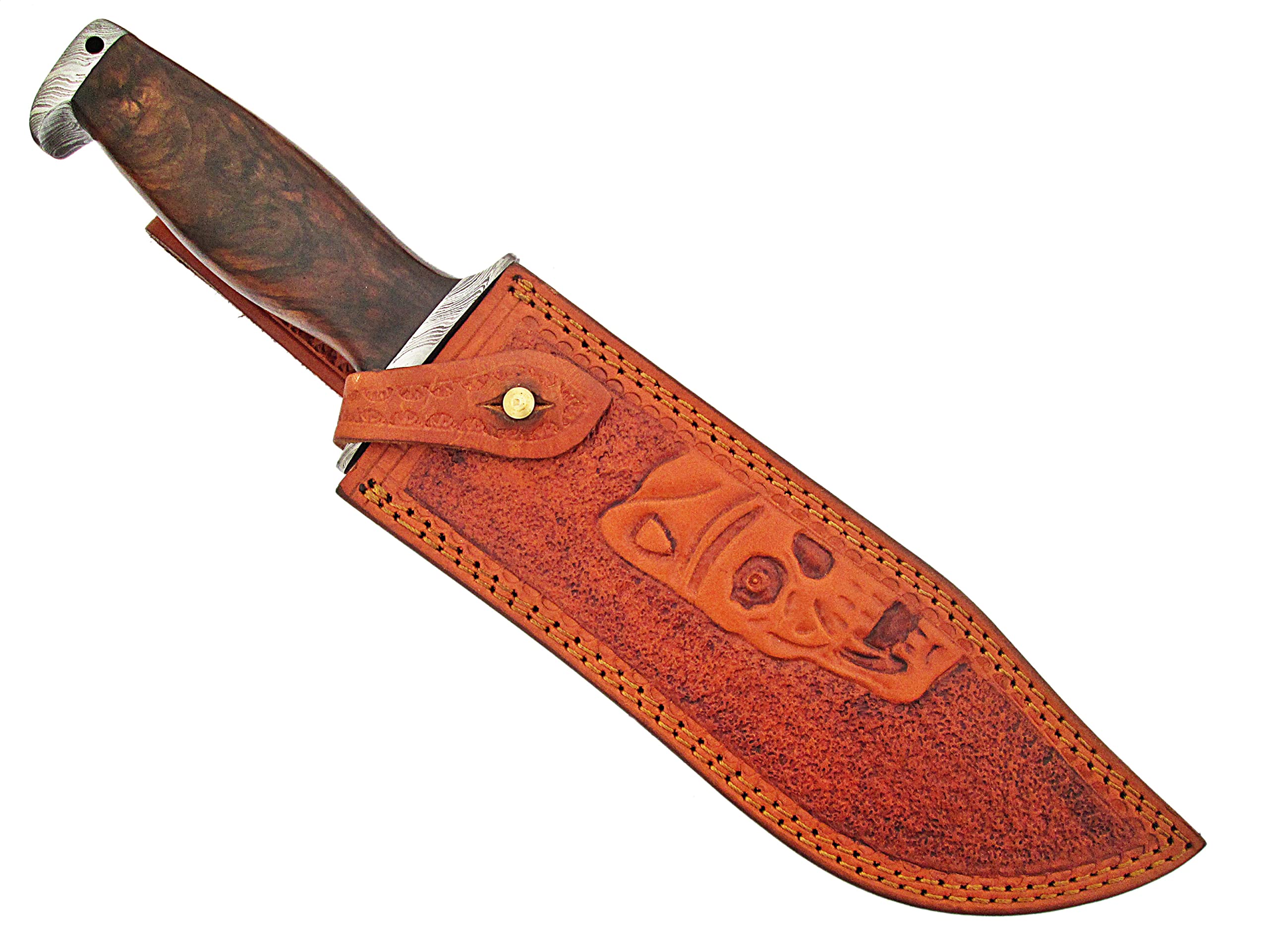 SFG - 13" Fixed Blade Hunting Bowie Knife, Damascus Steel Blade, Non-Slip Walnut Wood Handle, Lanyard Hole, Hunting, Camping, Backpacking, Fishing, Unique Gift Item For Him