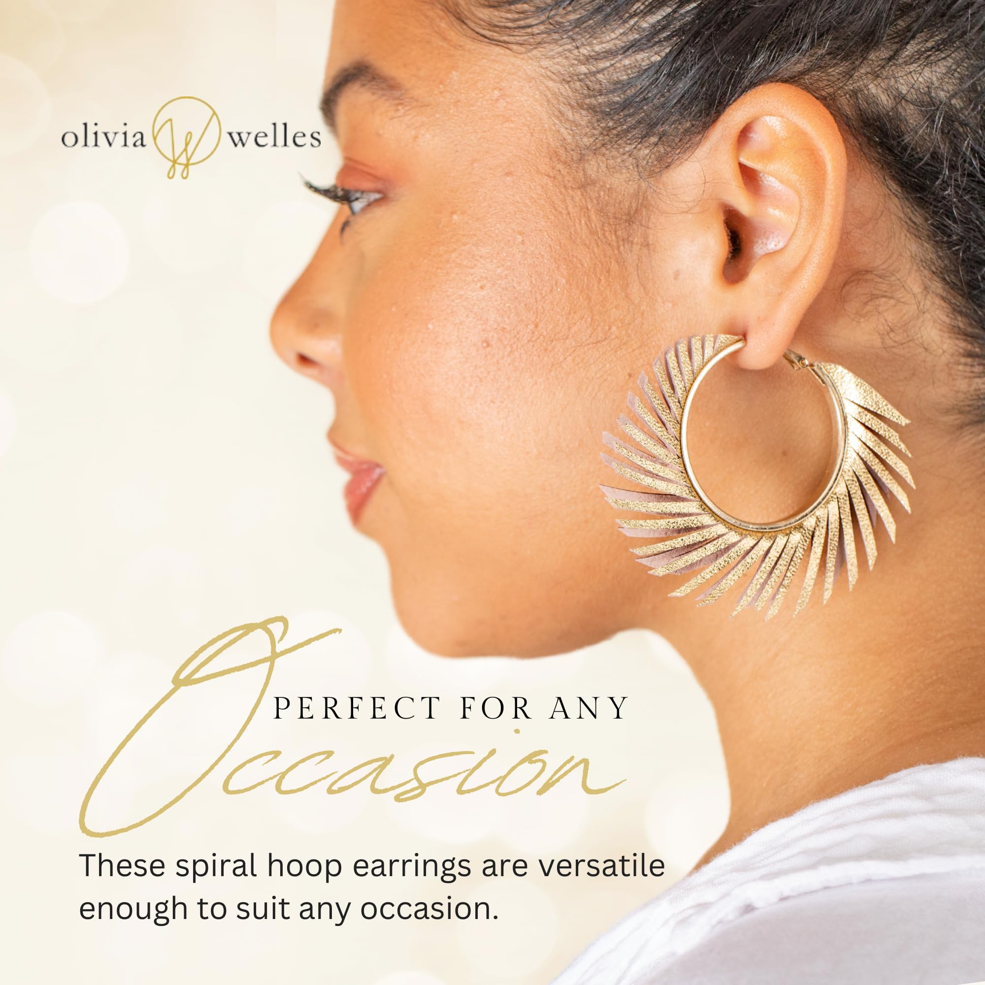 Olivia Welles Willow Chunky Gold Hoop Earrings, Colorful Fringe Spiral Womens Hoop Earrings Fashion Jewelry for Any Event (Gold)