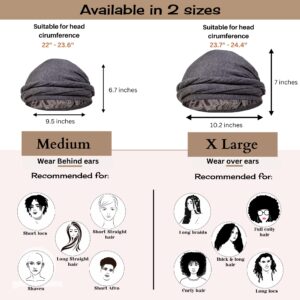 CAPLORD Silk Satin Lined Halo Turban Head Wrap Pre-Tied Skull Wave Cap for Men and Women Sleeping Bonnet Hair Cover Chemo Hair Loss Hat Head Cover Durag Dark Gray