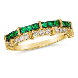 LE VIAN 1/4 Carat Diamond and 1/5 Carat Green Emerald Band Ring for Women in 14k Yellow Gold (White, cttw) Anniversary Promise Wedding Band Ring Size 7