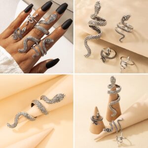 Harry and Henry Snake Ring Set Adjustable Vintage Reptile Serpent Snake Stackable Rings for Women Punk Knuckle Rings Snake Jewelry Halloween Medusa Costume Cosplay Accessories