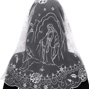 Bozidol Catholic Mantilla Chapel Veil Spanish Religious Prayer Veil Lace Church Head Covering with Hair Clips (White)