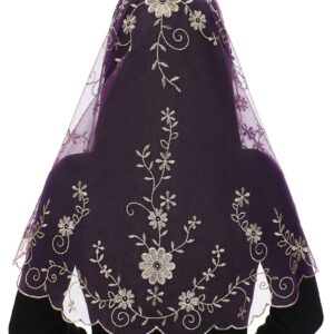 Bozidol Catholic Church Mass Veil Spanish Chapel Lace Mantilla Veil Religious Velos para ir a la Iglesia (Purple-Gold)