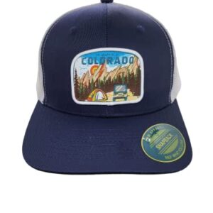 Colorado Trucker Hat - Mesh Snapback Baseball Cap w/My Heart is in Colorado Woven Patch (Navy/White)