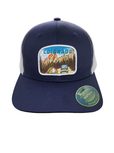 Colorado Trucker Hat - Mesh Snapback Baseball Cap w/My Heart is in Colorado Woven Patch (Navy/White)