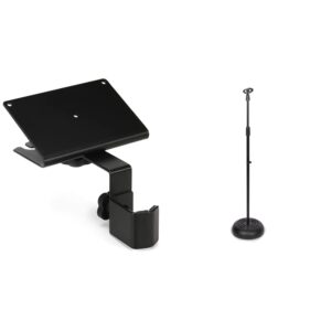 behringer p16-mb mounting bracket for powerplay p16-m & microphone stand - universal mic mount with heavy compact base, height adjustable (2.8’ - 5’ ft.) - pmks5