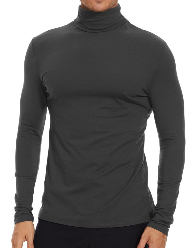 SIMIYA Mens Turtleneck Long Sleeve Shirts, Slim Fit Thermal Turtleneck for Men Basic Lightweight Thermal Underwear Top Grey