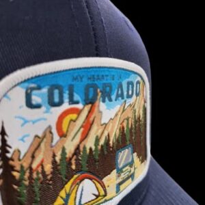 Colorado Trucker Hat - Mesh Snapback Baseball Cap w/My Heart is in Colorado Woven Patch (Navy/White)