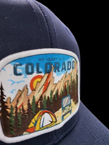 Colorado Trucker Hat - Mesh Snapback Baseball Cap w/My Heart is in Colorado Woven Patch (Navy/White)