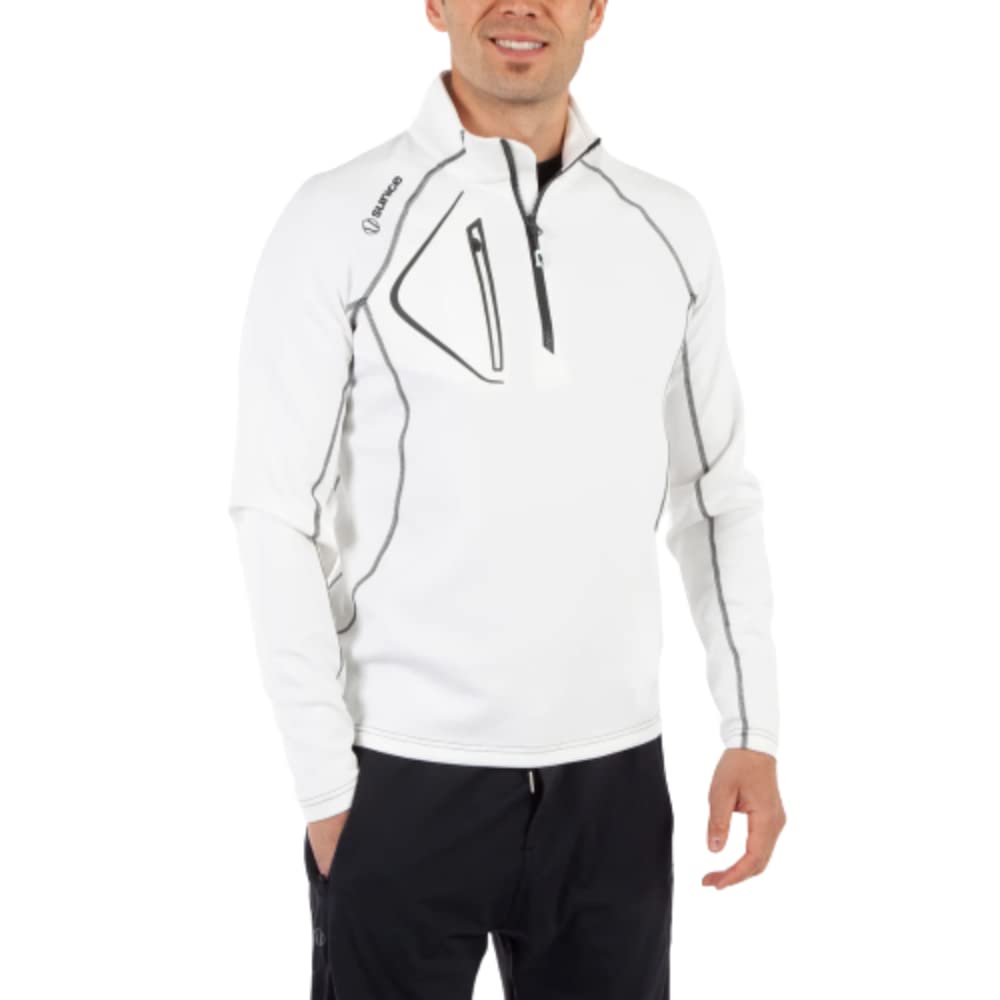 Sunice Mens Allendale 2.0 Water Repellant Golf Pullover - Pure White/Charcoal XL