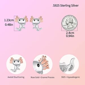 925 Sterling Silver Axolotl Earrings for Women - Axolotl Stud Earrings Animal Hypoallergenic Studs Mexican Salamander Earring, Cute Jewelry Birthday Presents for Daughter