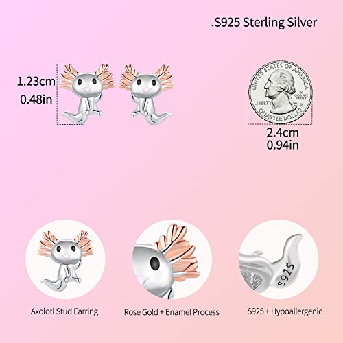 925 Sterling Silver Axolotl Earrings for Women - Axolotl Stud Earrings Animal Hypoallergenic Studs Mexican Salamander Earring, Cute Jewelry Birthday Presents for Daughter