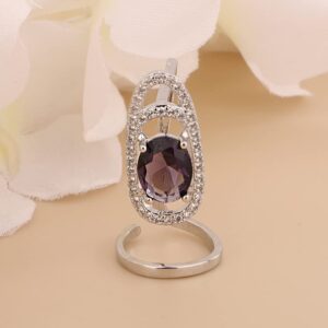 Rumtock Purple Crystal Fingertip Manicure Ring Adjustable Statement Rings for Women Girls