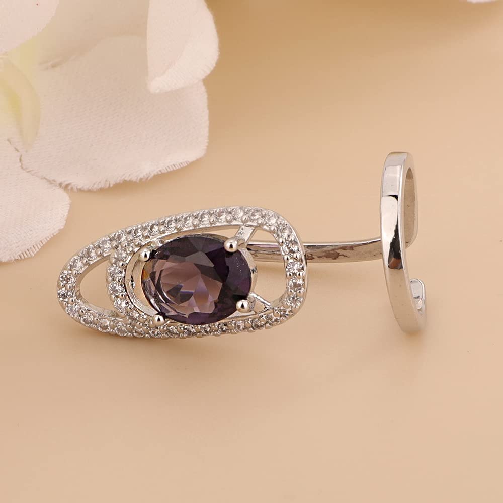 Rumtock Purple Crystal Fingertip Manicure Ring Adjustable Statement Rings for Women Girls