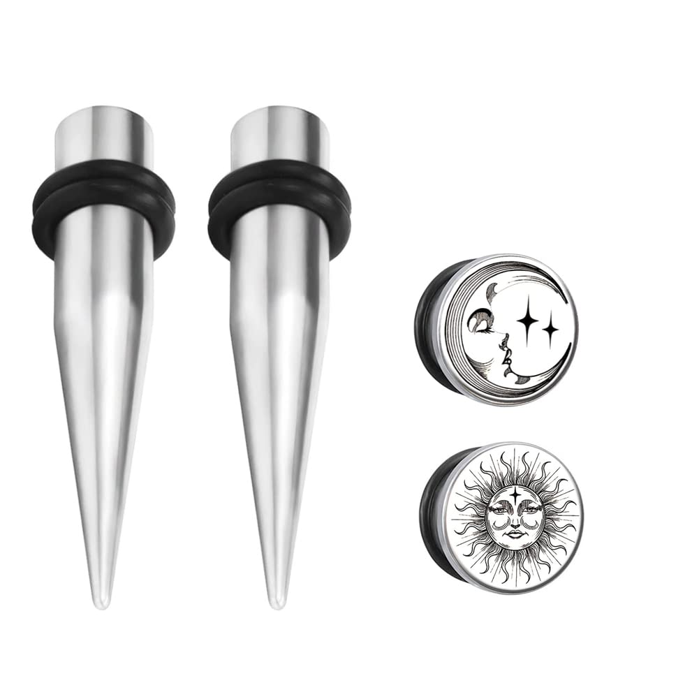 1G/7MM 9MM 316L Surgical Steel Sun Moon Ear Tunnels Plugs and Tapers Piercing Jewelry Gauges For Man Woman