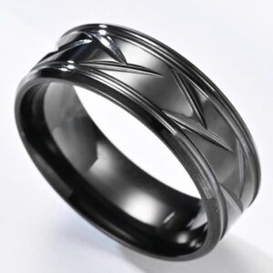 8mm Stainless Steel Matte Brushed Black Grooved Classic Plain Wedding Band Ring (Black, 12)