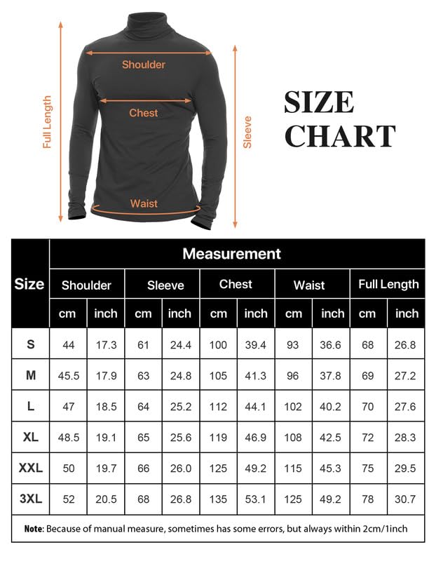 SIMIYA Mens Turtleneck Long Sleeve Shirts, Slim Fit Thermal Turtleneck for Men Basic Lightweight Thermal Underwear Top Grey