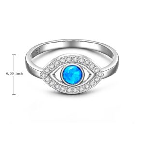 Sterling Silver Evil Eye Ring Opal Ring Blue Evil Eye Rings for Women Mal De Ojo Nazar Turkish Sapphire Greek Jewelry Size 9