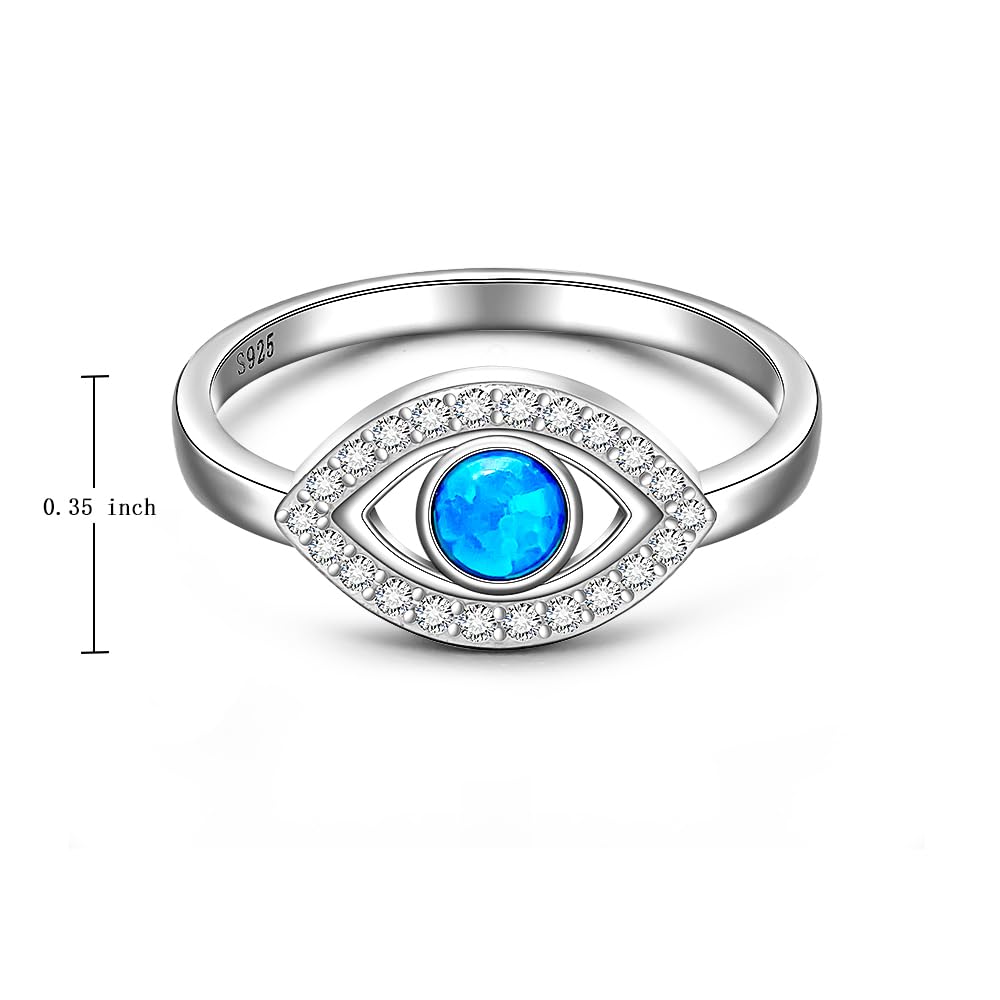 Sterling Silver Evil Eye Ring Opal Ring Blue Evil Eye Rings for Women Mal De Ojo Nazar Turkish Sapphire Greek Jewelry Size 9