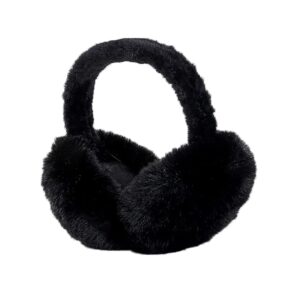 Surakey Girl Earmuffs Winter Foldable Adjustable Ear Covers Soft Plush Ear Muff Warmer Fleece Lining for Home Outdoor (Black)