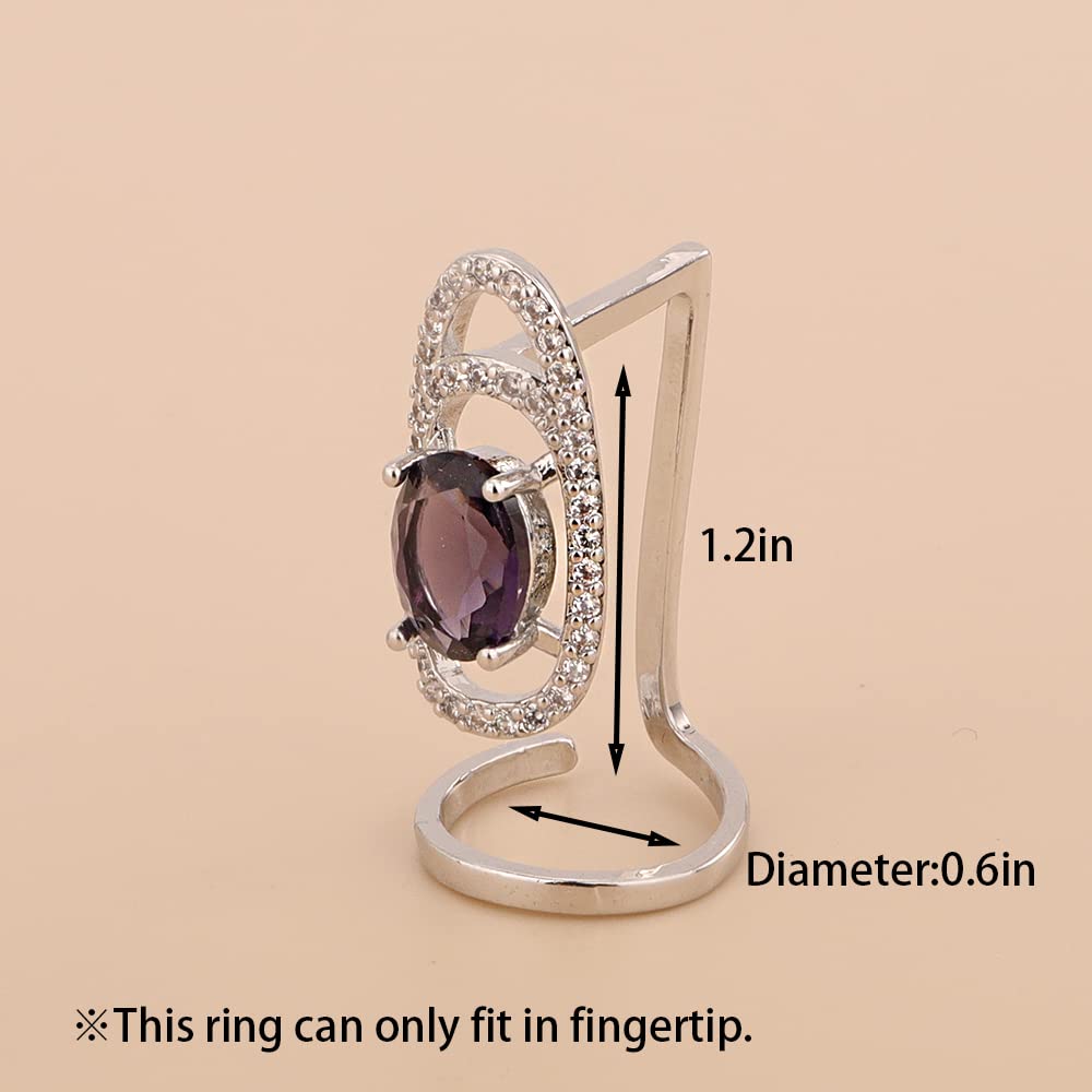 Rumtock Purple Crystal Fingertip Manicure Ring Adjustable Statement Rings for Women Girls