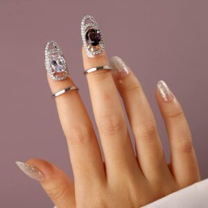 Rumtock Purple Crystal Fingertip Manicure Ring Adjustable Statement Rings for Women Girls