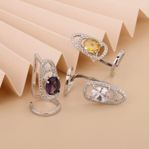 Rumtock Purple Crystal Fingertip Manicure Ring Adjustable Statement Rings for Women Girls