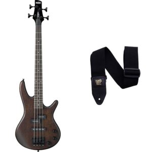 Ibanez 4 String Bass Guitar, Right, Walnut Flat (GSRM20BWNF) and Ernie Ball Polypro Guitar Strap, Black (P04037)