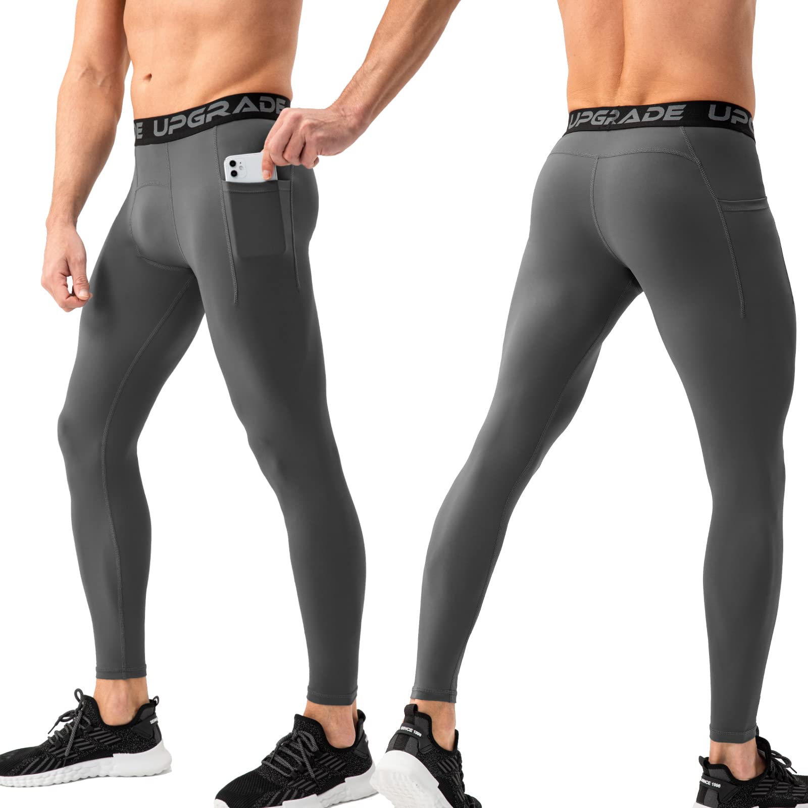 Dark Grey Men's Compression Pants Tights Leggings Sports Baselayer Athletic Tights for Running Football Basketball XL