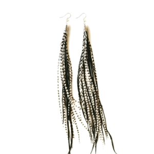 Feather Headz Bohemian handmade Black & Grizzly long lightweight feather dangle earrings for women