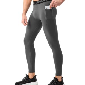 Dark Grey Men's Compression Pants Tights Leggings Sports Baselayer Athletic Tights for Running Football Basketball XL