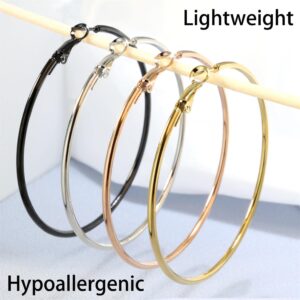 4 Pairs Fashion Big Hoop Earrings, Lightweight Large Hoop Earrings Hypoallergenic 14K Gold Plated Big Hoops for Women (50mm- 14K Gold, Rose Gold, Silver, Black)