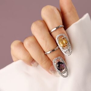 rumtock purple crystal fingertip manicure ring adjustable statement rings for women girls