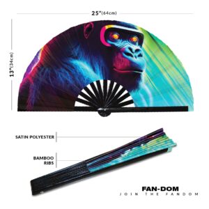 Gorilla Neon Hand Fan Foldable Bamboo Circuit Rave Hand Fans Rainbow Galaxy Party Gear Gifts Music Festival Rave Accessories (Style 1)