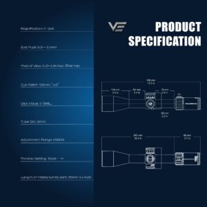 Vector Optics Marksman 6-24x50 FFP 1/10 MIL 30mm Monotube Riflescope 85-87% Light Transmission Edge-to-Edge Image Etched Glass VPA-MF Reticle for Hunting Shooting