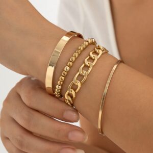 sither 4 pcs gold chain bracelet set for women link beads bracelet pack chunky punk gold chain bracelets jewelry for halloween christmas gift