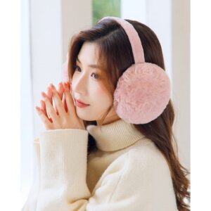 Surakey Girl Earmuffs Winter Foldable Adjustable Ear Covers Soft Plush Ear Muff Warmer Fleece Lining for Home Outdoor (Black)