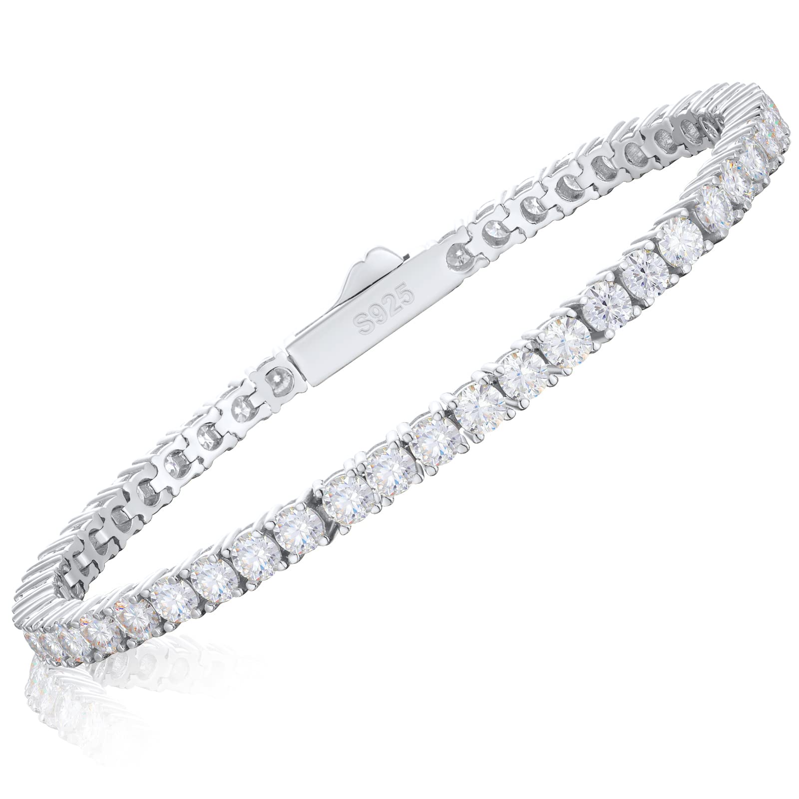 TUHE Moissanite Tennis Bracelet 4.8-21 Carats Lab Created Diamond Bracelets 18k White/Yellow Gold Plated 925 Sterling Silver Bracelet 3mm/4mm/5mm D Color VVS1 Round Cut Moissanite Bracelet for Women