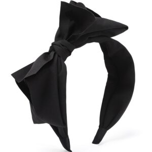 wantgor women's wide turban headbands with knotted bowknot hair hoop and bows accessories (black)